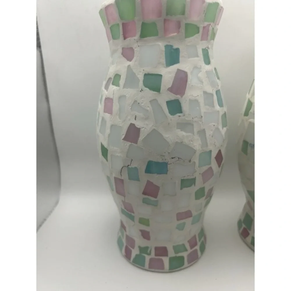 2-PC Mosaic Tile Stain Glass‎ Hurricane Candle Holders 9